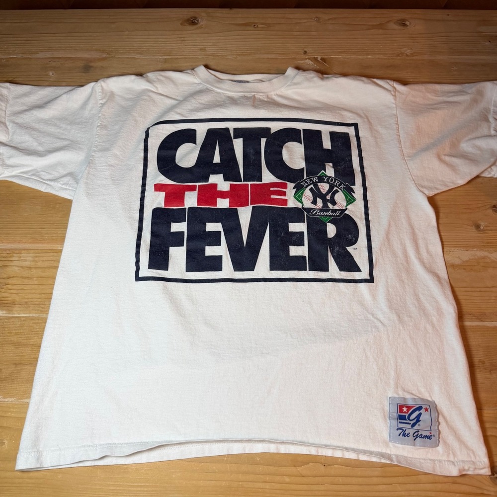 Vintage The Game New York Yankees Catch The Fever T-Shirt White XL Made in USA